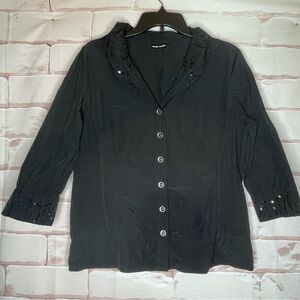 Gerry Weber Black Button Up Blouse With Sequin Embellishments  Size 12